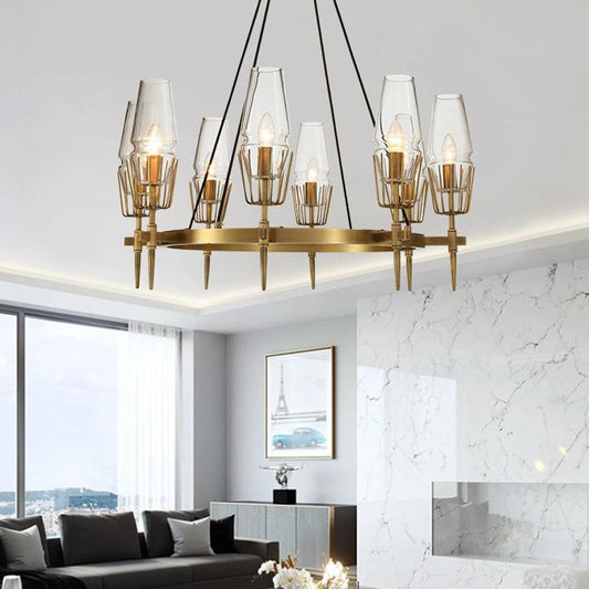 Water Pattern Glass Brass Chandelier