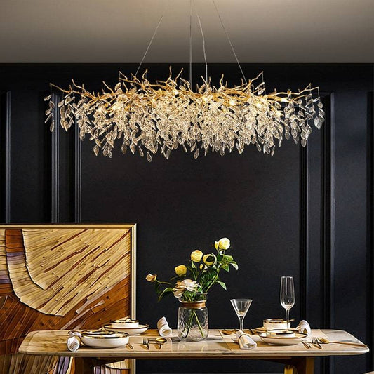 Tree Branch Chandelier Crystals on Dining Room Table