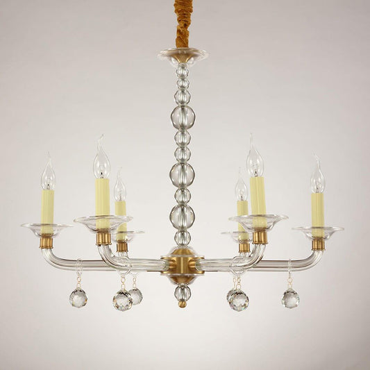 American Country Style Crystal Candle Chandelier With 6 Lights W27"