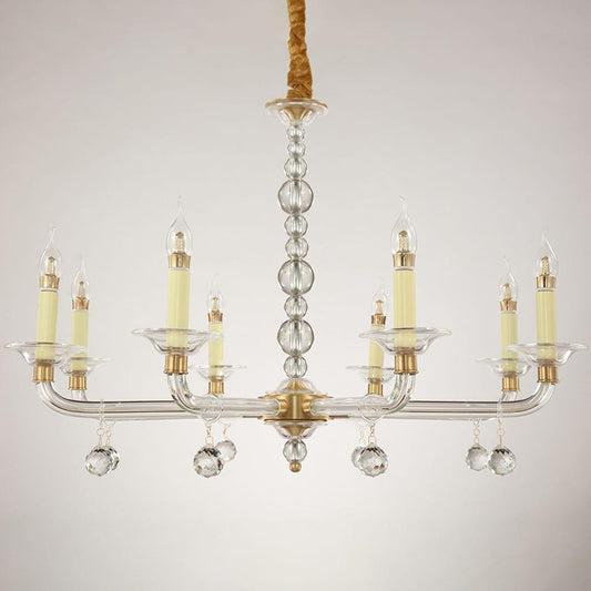 American Country Style Crystal Candle Chandelier With 8 Lights W35"