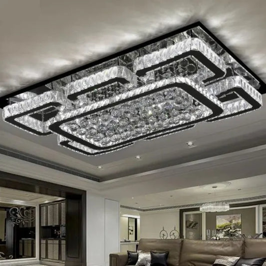 Beta Luxury Rectangular Crystal  Flush Mount Chandelier