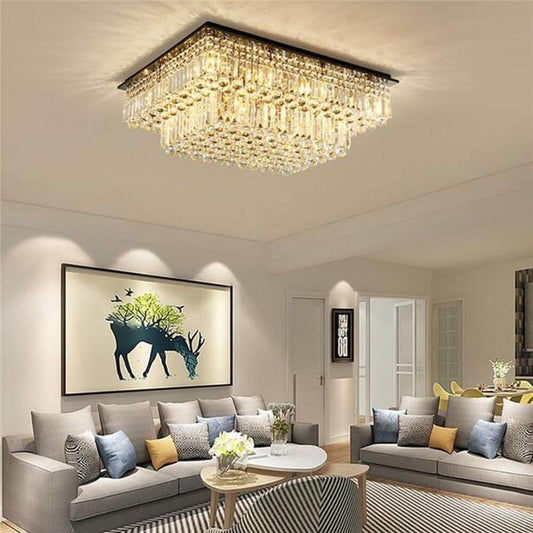 Tiered Crystal Rectangular Chandelier Flush Mount